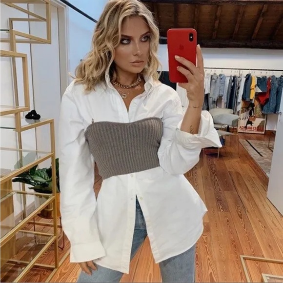 Zara Stone Grey Knit Tube Corset Bustier Crop Sweetheart Top Minimal Size S NWT - Picture 10 of 16